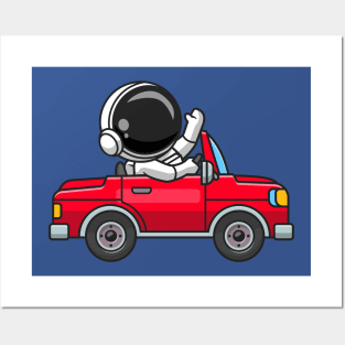 Cute Astronaut Driving Off Road Car Cartoon Posters and Art